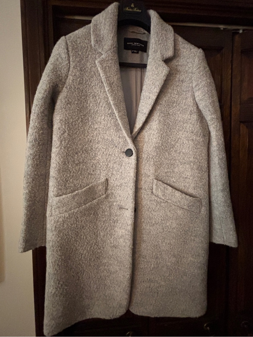 Andrew Marc Light Gray Textured Wool-Blend Single-Button Pea Coat